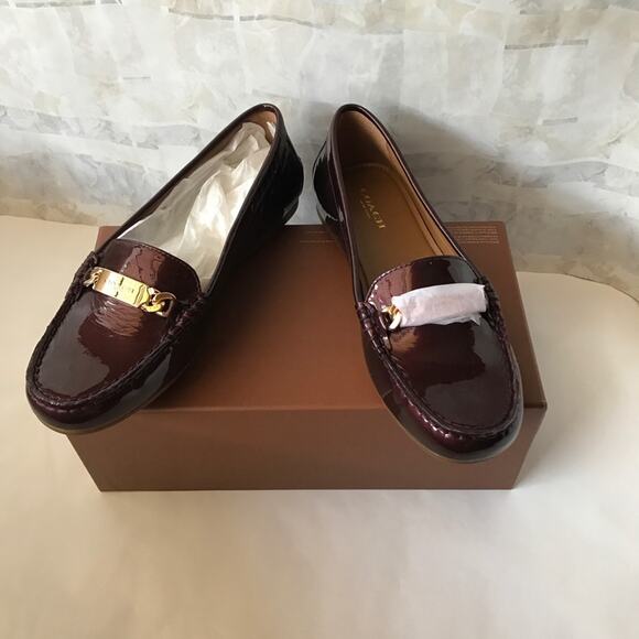 Coach Shoes - A16). Brand New Coach Olive Metallic Cherry Smooth Patent Pearl Loafers